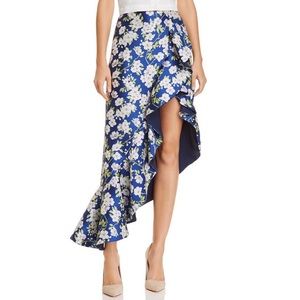 Alice + Olivia lovetta Blue white floral print high low asymmetric ruffle skirt